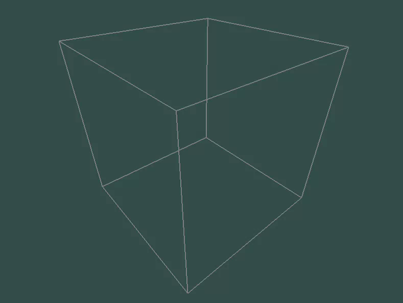 Animation of moving ana in 4D: shapes slide sideways across the grey projection cube, like strafing — but along the fourth axis.